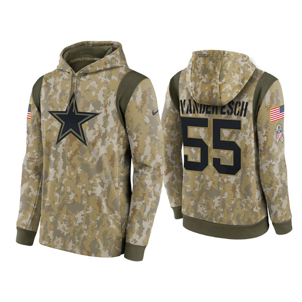 Men's Dallas Cowboys #55 Leighton Vander Esch 2021 Salute To Service Therma Performance Pullover Hoodie